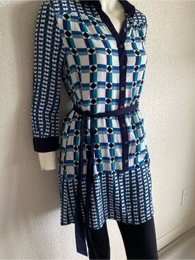 Maeve Anthropologie Geometric Print Tunic Dress Belted Size 2
